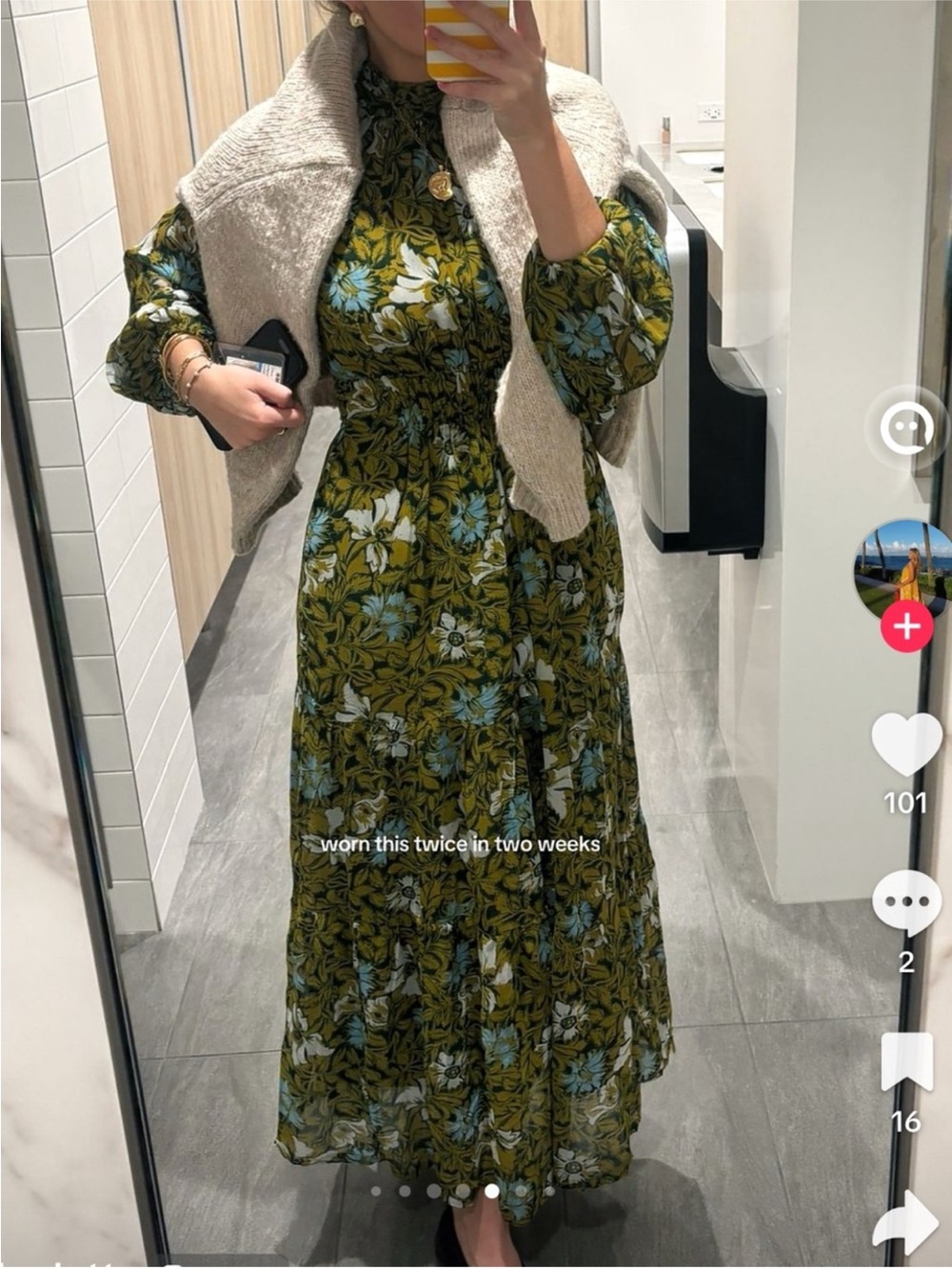Anthropologie Somerset Long-Sleeve Mock-Neck Chiffon Maxi Dress Green Floral